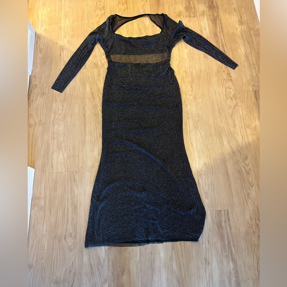 Shein Sheer Long Sleeve Black Sparkly Maxi Dress with Open Back - Picture 4 of 9